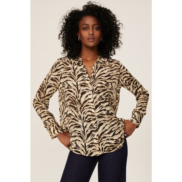 RTR Sz medium ba&sh Isaac Cream Brown Zebra Animal Print Button Up Blouse Shirt - Picture 1 of 6